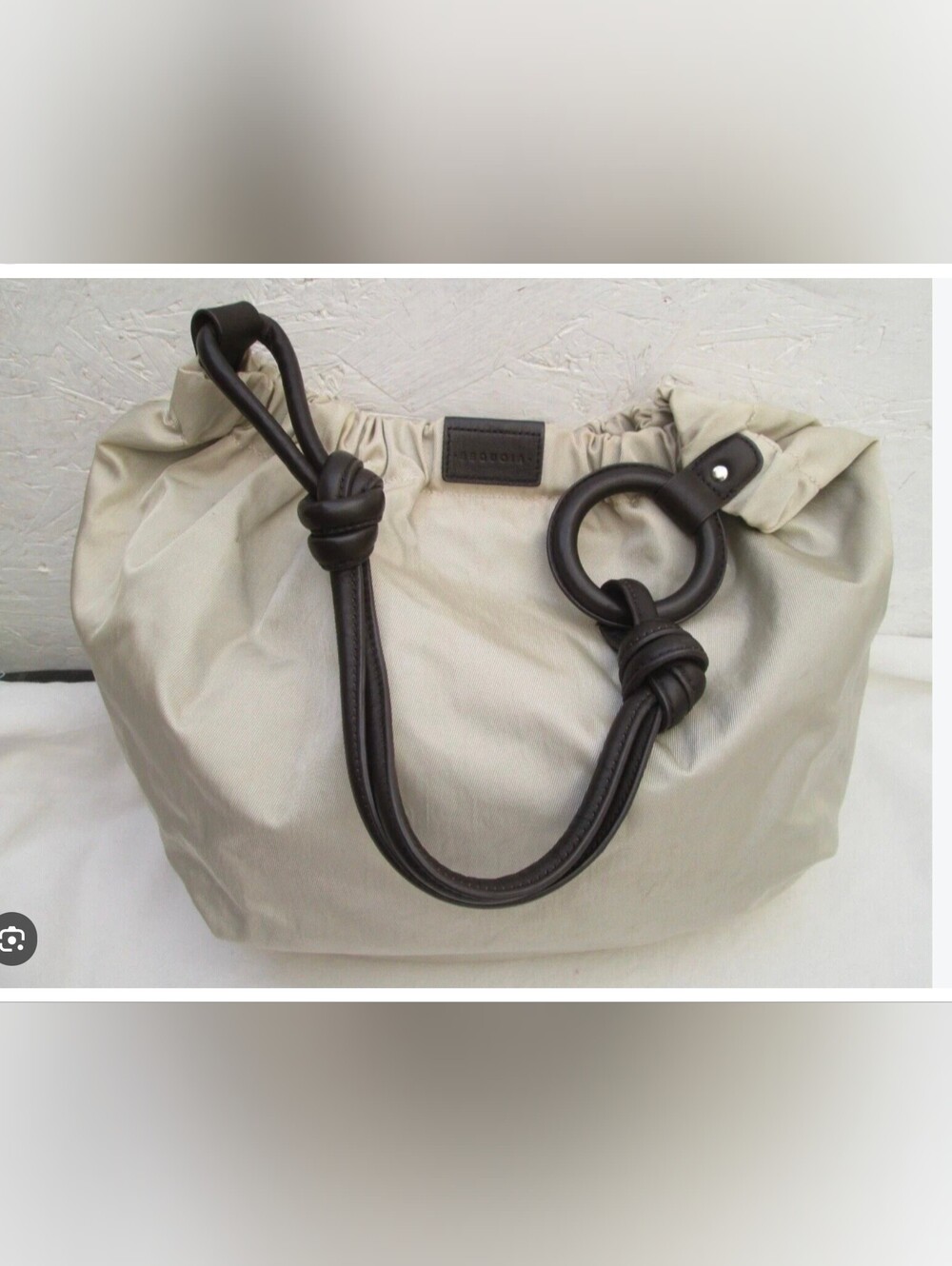 Sequoia Cream Shoulder Bag with Dark Brown Knotted Leather Handles